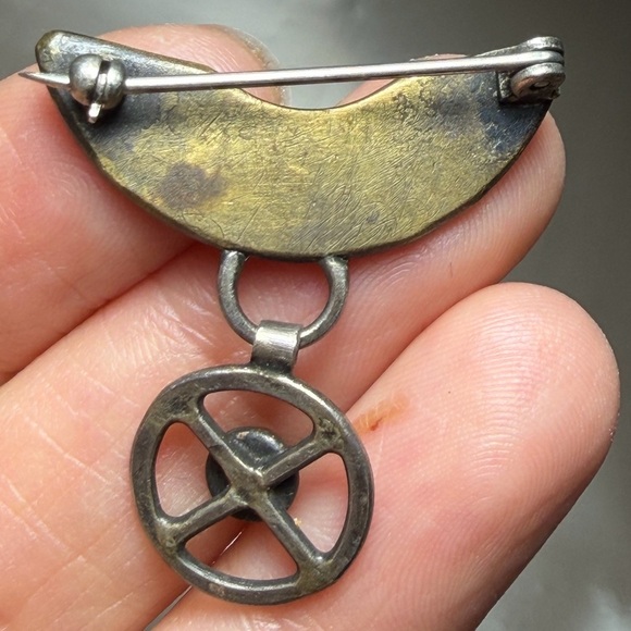 Artisan Mixed Metal Brooch with Blue Stone - Picture 2 of 9